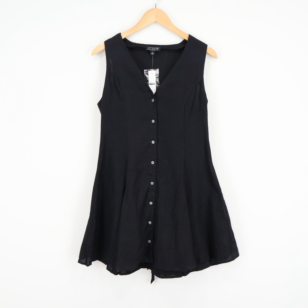 J.Crew 100% Linen Mini Button Front Dress Black Size 8 NWT - Picture 2 of 8
